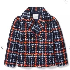 Janie and Jack Plaid Boucle Jacket Girls 18-24 Month Double Breasted Gold Button